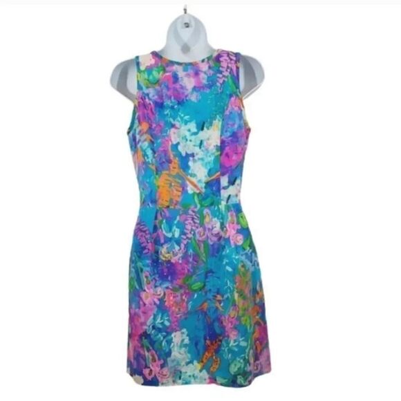 NEW Amanda Uprichard 100% Silk Multicolor Watercolor Zip-Up Dress Size Small - Picture 4 of 10